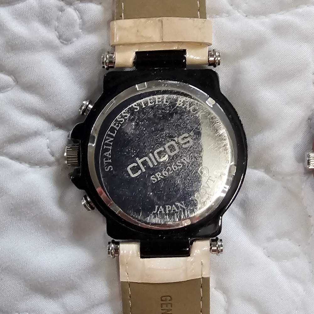 Chico's Hot Pink Silicone Strap Watch with Silver Dial Back - Picture 6 of 8